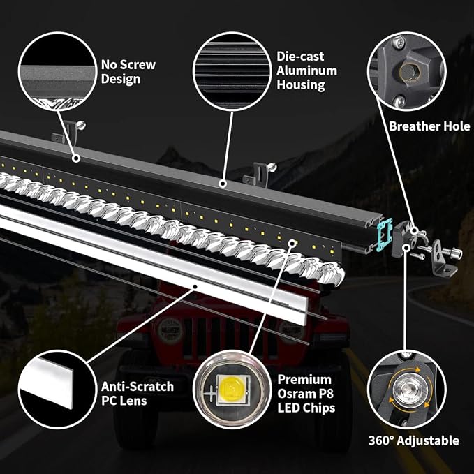 LASFIT 42 inch LED Light Bar Single Row Slim Spot Flood Combo Driving 6000K | IP67 Waterproof Off Road Overhead Roof Mount LED Bar for 4Runner Tacoma RAV4 Ranger Colorado Forester