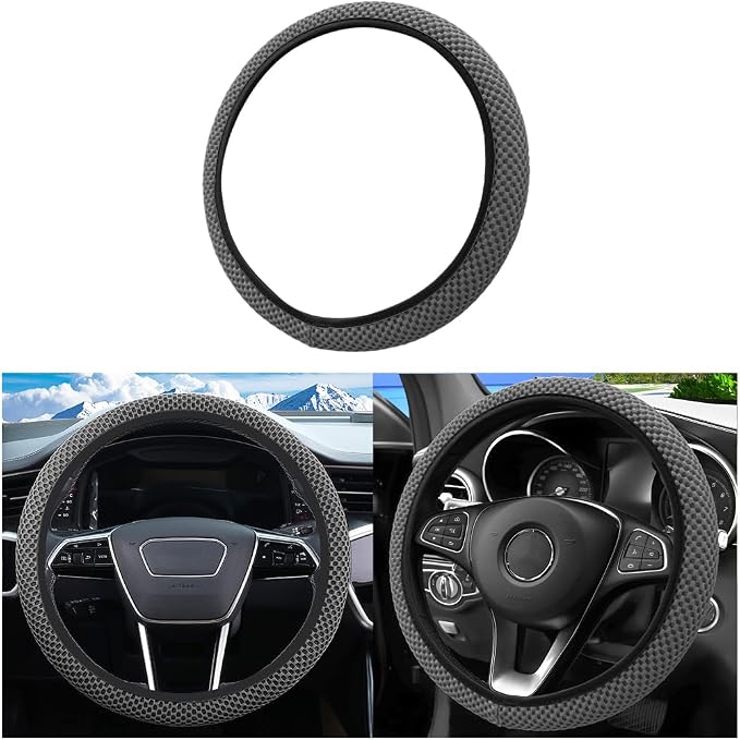 Car Elastic Stretch Steering Wheel Cover, 14.5-15" Breathable Ice Silk Anti-Slip Vehicle Steering Wheel Protector, Comfy Auto Interior Protection Accessories, Universal Fit (Gray)