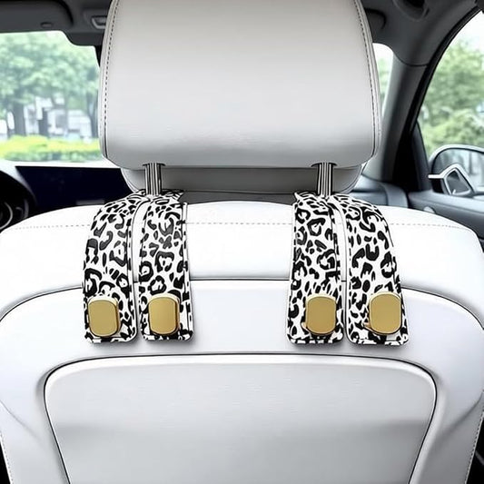 2 Pack Purse Hook for Car Headrest, Car Seat Back Storage Hook for Purses and Bags, Car Back Seat Headrest Purse Holder, Hanger Storage Organizer (Black Leopard)