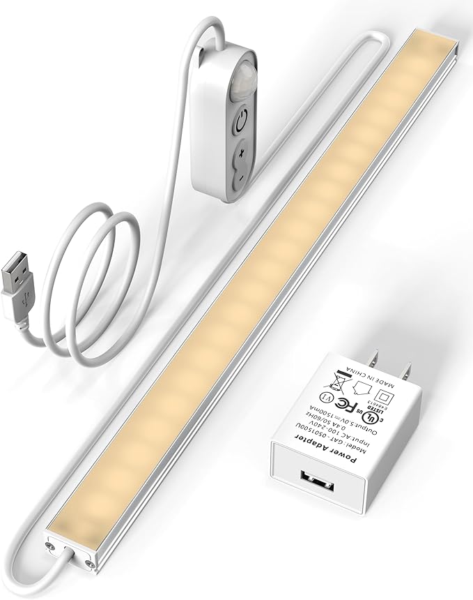 ASOKO Motion Sensor Dimmable Led Under Cabinet Light 12" Plug in Warm White | ASOKO Motion Sensor Dimmable Led Under Cabinet Lighting, 12" Plug in Warm White Light Bar for Kitchen Counter Closet Shelf