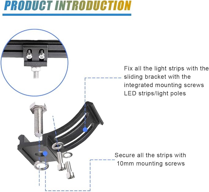 2PCS LED Light Bar Mounting Brackets, Adjustable Side Bracket Kit, Slide Base Bottom Mount Universal for Work Light Bars, LED Pod (902-3)