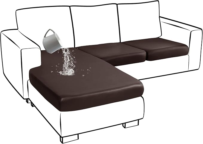 Yates Home Sectional Couch Covers 3 Piece Sofa Cushion Covers for L Shape Couch PU Leather Separate Cushions Couch Chaise Slip Cover for Both Left/Right Sectional Couch(2 Seater + 1 Chaise,Chocolate)