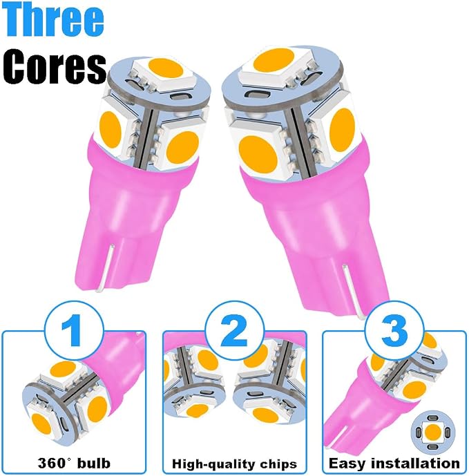 smilfuy 2PCS T10 194 LED Bulbs Tag Lights for License Plate, 6000K Pink | Wedge 168 T10 2825 5SMD 5050 Chips LED Bulb, 12V Bulb Replacement for Car Interior Dome Map Door Courtesy License Plate Light