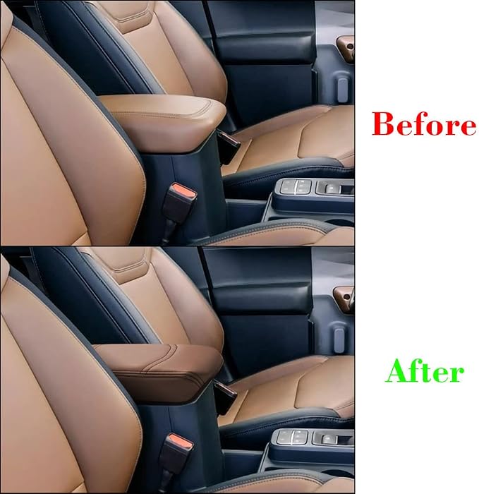 Muslogy Center Console Armrest Cover Fit for Ford Maverick 2022-2026 Accessories, Comfort Armrest Pad Console Lid Cushion Vegan Leather Regular Thick (Dark Brown)