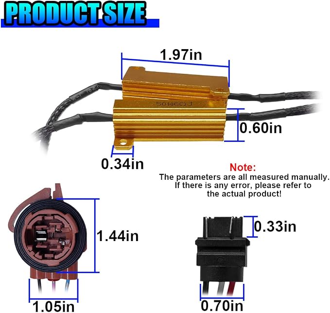 2PCS 50W 6Ohm 3157 4157 LED Load Resistor Decoders (Black) | Brake Light Load Resistors Fix Hyper Flash, Bi-Filament Fog Lights Harness Adapter for Switchback LED Turn Signal Light