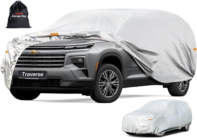 Kayme 6 Layers SUV Car Cover Custom Fit for Chevrolet Chevy Traverse (2009-2025) Waterproof All Weather for Automobiles, Outdoor Full Cover Rain Sun UV Protection.Silver