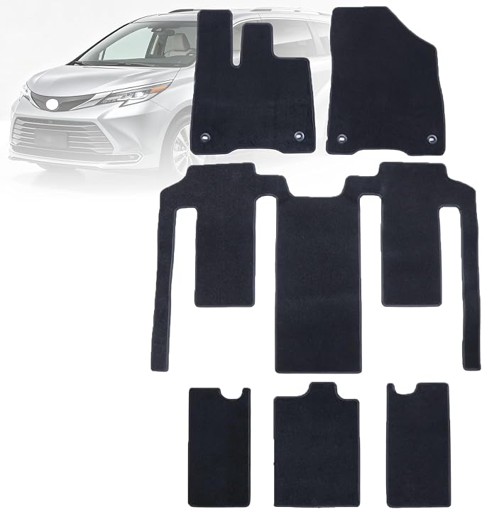 GXARTS Car Waterproof Floor Mats Carpet Full Set Compatible with Toyota Sienna 2021 2022 2023 2024 2025 | All-Weather Protect, Black Velour Automobile Floor Liner Accessories