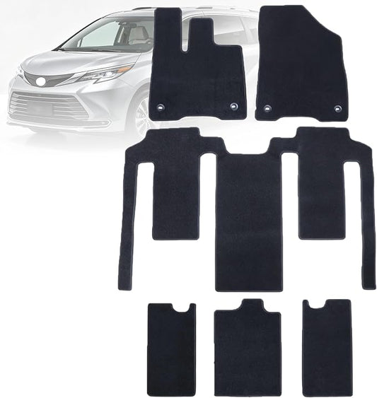 GXARTS Car Waterproof Floor Mats Carpet Full Set Compatible with Toyota Sienna 2021 2022 2023 2024 2025 | All-Weather Protect, Black Velour Automobile Floor Liner Accessories
