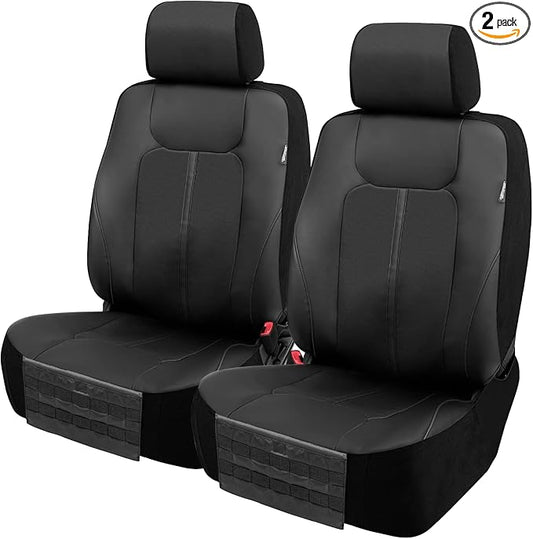 LPI Truck Carson Heavy Duty Truck Seat Covers for Front Seats; Fits Full-Size SUV or Truck; Includes Front, Built-in Molle Style Organizer; Semi-Custom Fit; Faux Leather; 2pcs, Black