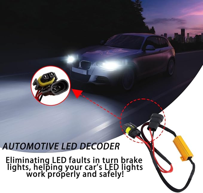 BESULEN 2PCS 9006/HB4 Car LED Resistor Kit, 50W 6Ohm Vehicle Headlight Anti Flicker Error Decoder, Auto Fog Turn Signal Bulb Load Resistor Relay Harness Adaptor, Universal Auto Accessories