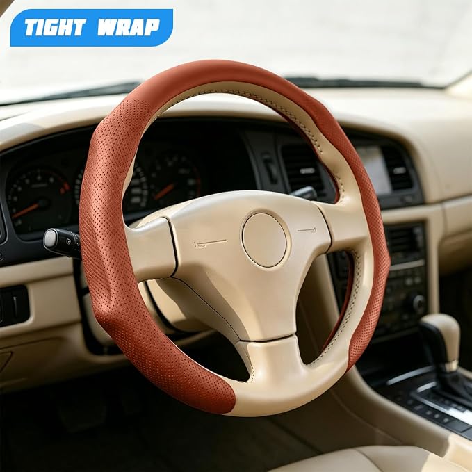 Car Steering Wheel Cover, Comfortable Grip Non-Slip Breathable Vehicle Steering Wheel Protector, Automotive Interior Decoration Accessories, Universal Fit (Orange)