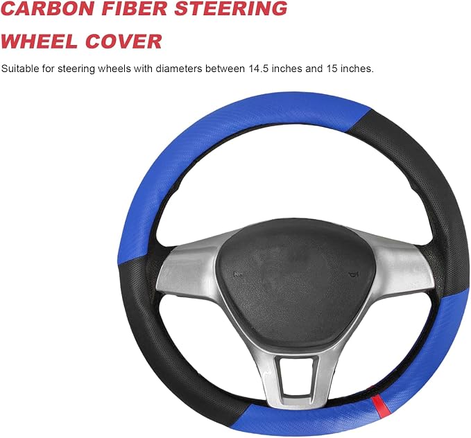 Car Steering Wheel Cover, Breathable Carbon Fiber Wheels Protective Cover Interior Accessories, Universal Anti Slip Protector for Most 14.5-15 Inch Steering Wheels (Blue)