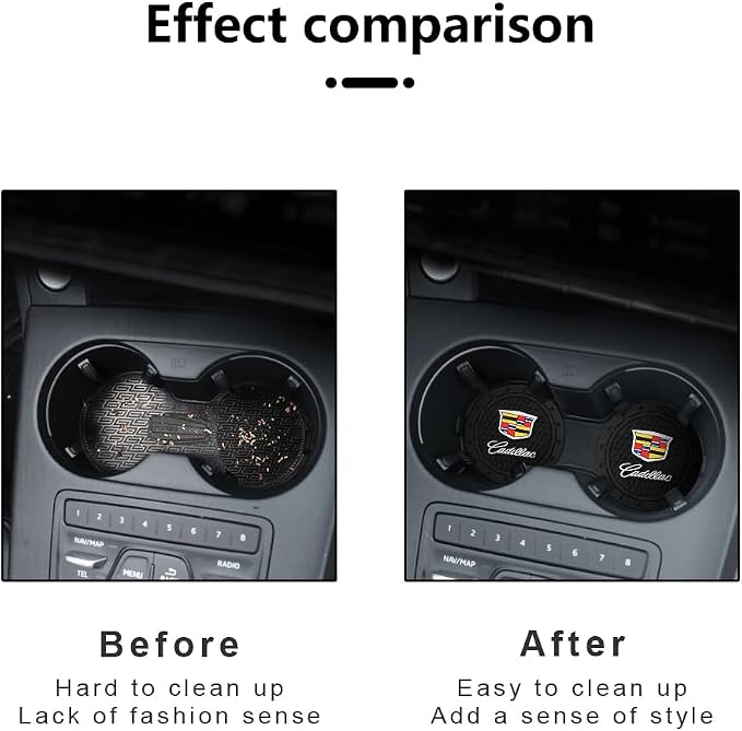 Car Cup Holder Coaster for Cadillac Series Recessed Silicone Cupholder Coaster Interior Accessories 2.75in 2Pieces Black