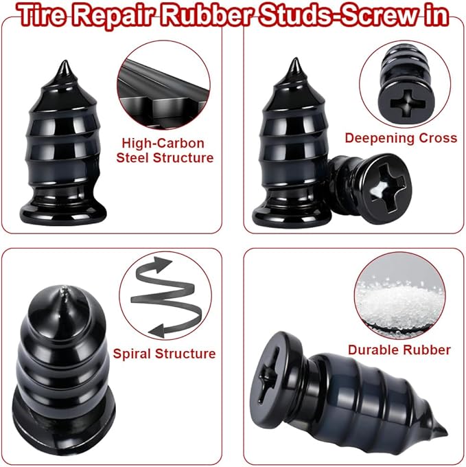 84pcs Tire Repair Rubber Nail Kit, Screw in Tire Plugs for Puncture & Hole, Emergency Screw-Type Plug Rubber Nails Tool Kit for Car, Motorcycle, Truck, Auto, Utv, Tractor Tubeless Flat Repair