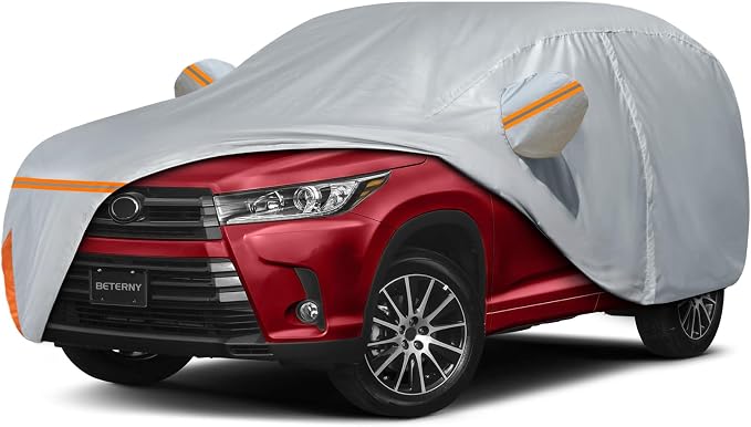 Waterproof Car Cover for 2001-2026 Toyota Highlander, Custom-fit All Weather Sun Rain UV Dust Snow Protection Outdoor Highlander Full Car Cover with Door Zipper and Cotton Lining-Gray