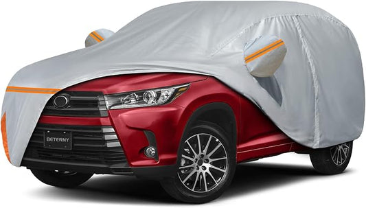 Waterproof Car Cover for 2001-2026 Toyota Highlander, Custom-fit All Weather Sun Rain UV Dust Snow Protection Outdoor Highlander Full Car Cover with Door Zipper and Cotton Lining-Gray