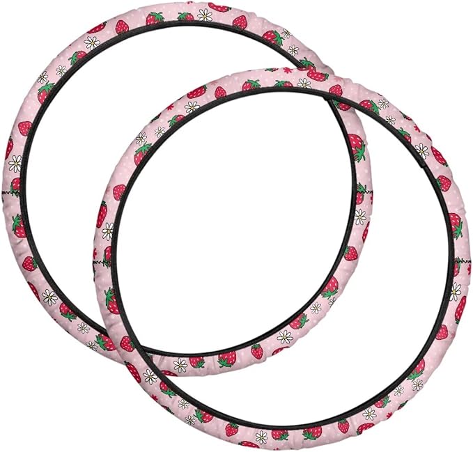 Strawberry Wheelchair Wheel Covers Pink Romantic Electric Wheelchair Decorations 2 PCS to Protect Floors Carpets for Womne Gifts