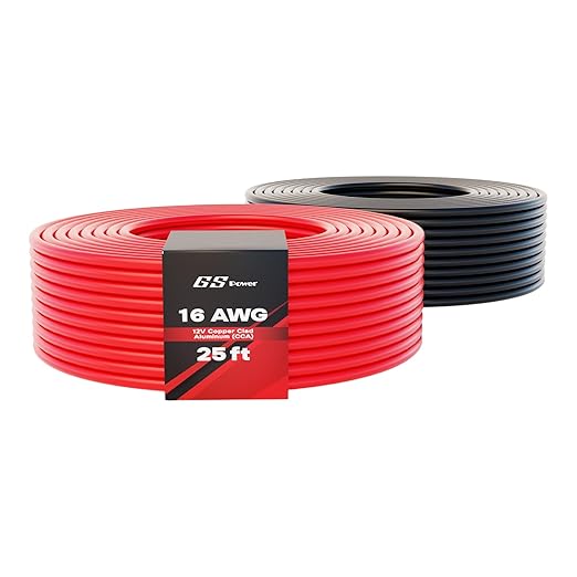 GS Power 50ft CCA 16 Gauge Wire Automotive, 25ft Red & 25ft Black, 16 AWG 12v, Speaker Electrical Wire Low Voltage Primary for Car Stereo Audio Video Trailer Harness Hookup Wiring DIY