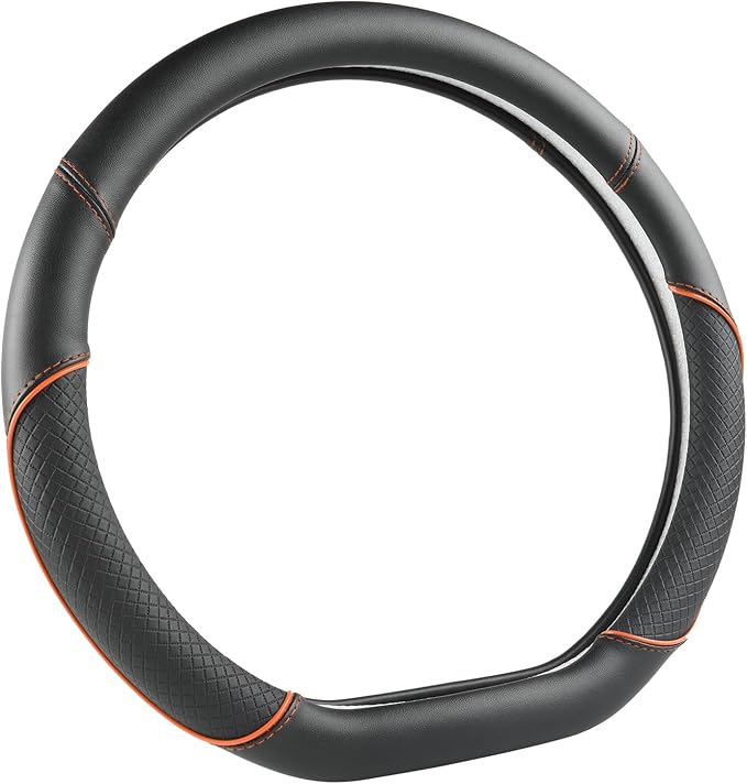 GIANT PANDA D Shape Steering Wheel Cover for Nissan Rogue Kicks - Auto Car Steering Wheel Cover Customized for Nissan Altima Sentra(Black+Orange Line-D-Shaped)