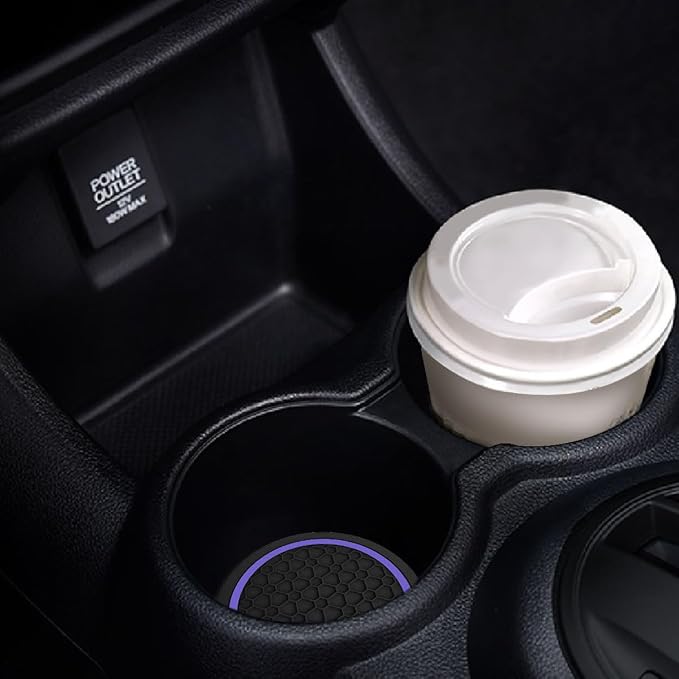 4PCS Car Cup Holder Coasters, Dustproof Automotive Interior Accessories Mat,2.75 Inch Non-Slip Insert Water Bottle Holder Pads, Universal for Vehicles, Trucks, RVs and More (Purple)