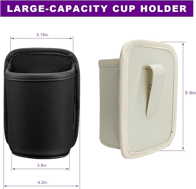 2 PCS Large Car Door Cup Holders, Clip On Beverage Drink Holder Vehicle Door Storage Organizer, Scratch-Resistant Leather Water Bottle Hanging Holder for SUV Sedan Truck (Black+White)