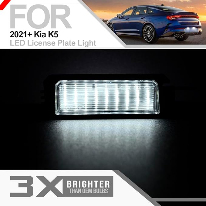 K5 Led License Plate Light for 2017 2018 2019 2020 2021 2022 2023+ Kia K5 Rio Niro Cadenza 6500K Xenon White Error Free Led Rear Tag Number Plate Lamps OEM 92501-F6000