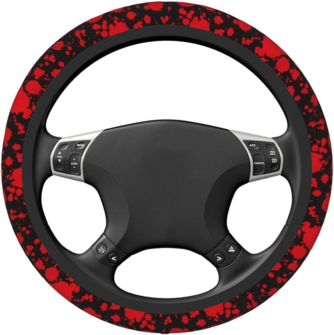 Classic Horror Blood Splatter Black Steering Wheel Cover Non-Slip Auto Steering Wheel Protector Car Accessories Universal Fit 15 Inches for Men Women