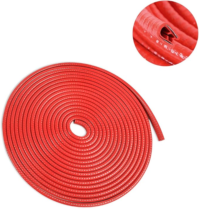 Car Door Edge Guards, 16Ft Universal Rubber Seal Protector U Shape Edge Trim Car Door Edge Protection for Most Car, Aluminum Boat Edge Guards (Red/16FT) | Universal fit, most cars/SUVs/trucks, rubber seal, press-on channel, no glue, check thick strips,...
