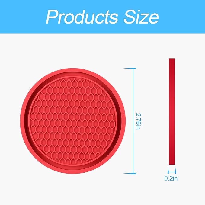 XINLIYA Car Cup Holder Coaster, 4 Pack 2.77 Inch Diameter Non-Slip Universal Insert Coaster, Durable, Suitable for Most Car Interior, Accessory for Women and Men (Red)