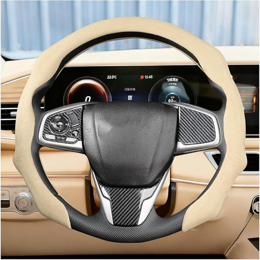 Car Steering Wheel Cover, Soft Brethable Suede Non-Slip Vehicle Steering Wheel Protector, Comfortable Sporty Auto Interior Protection Accessories, Universal for Truck SUV Van (Light Yellow)