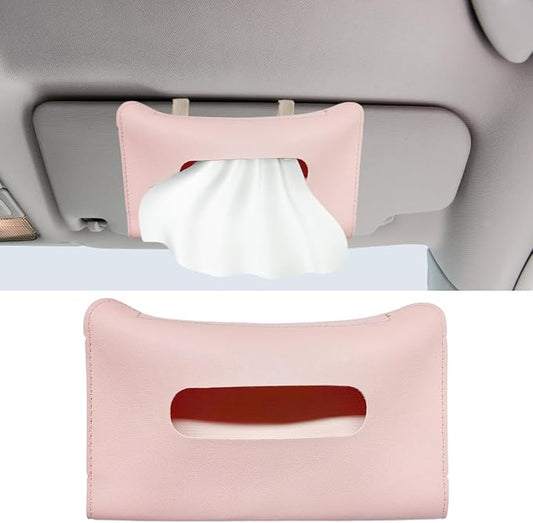 YoRise Car Sun Visor Tissue Holder, Soft Leather Automotive Hanging Napkin Storage Box, Rectangular Vehicle Interior Tissue Organizer Case for Car, SUV, Truck (Pink)