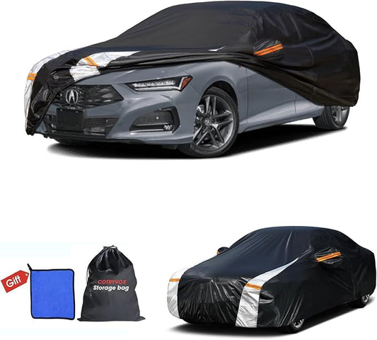 Multi-Layer Car Cover Custom Fit for Acura TLX(2014-2026), 100% Waterproof All Weather for Automobiles, Gift with Towel, Heavy Duty Car Covers for Rain Sun UV Protection with Door Zipper