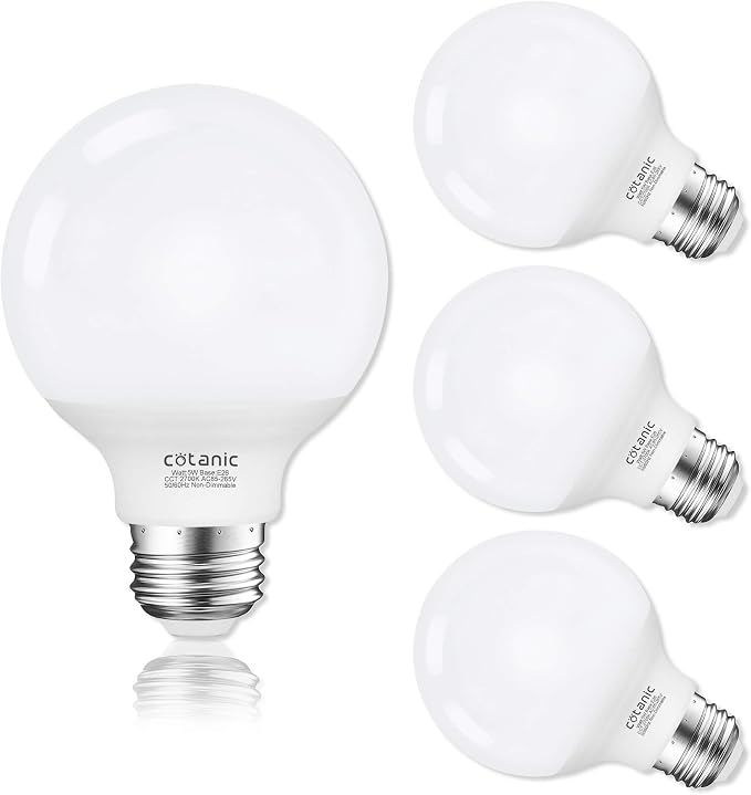 Cotanic G25 LED Vanity Light Bulb 2700K Warm White, Globe Light Bulbs for Bathroom Vanity Mirror 500LM,E26 Screw Base 5W 60W Incandescent Equivalent,Non-dimmable,Pack of 4