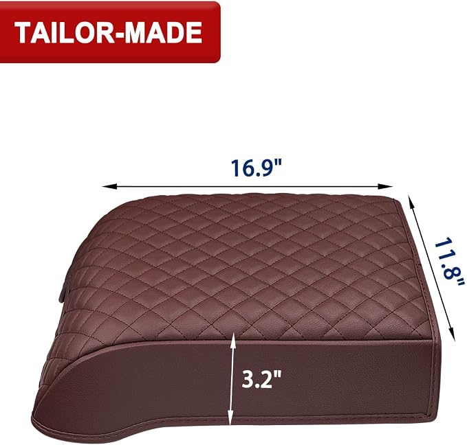 Center Console Armrest Cover for 2018-2020 Ford F150 Platinum, 2017-2022 F250-F550, 2018-2024 Expedition, Bucket Seat, PU Leather Cushion Pad, Anti-Scratch, Dark Marsala Brown (Not for Other Years)