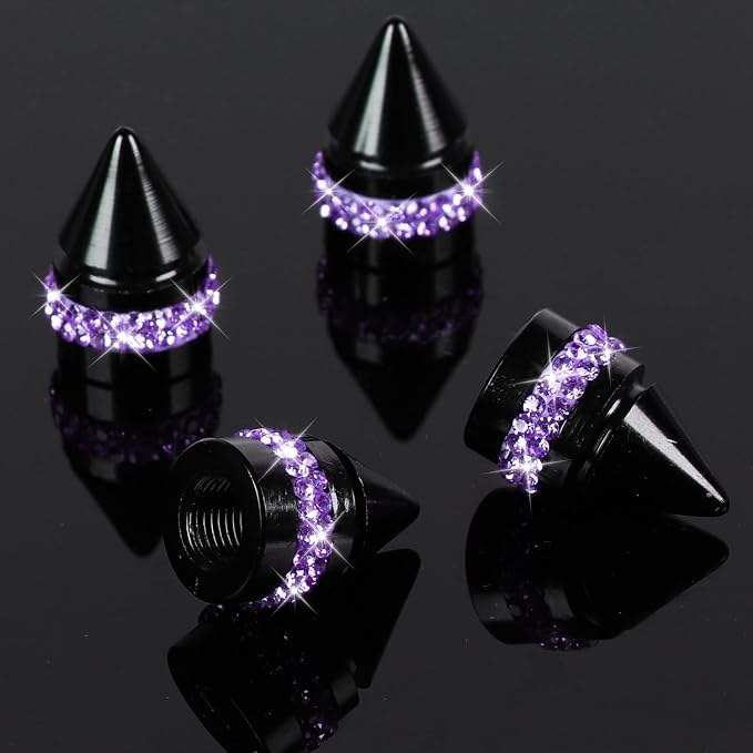 ToBeQueen Bling Purple Tire Valve Caps, 4 Pack Handmade Crystal Rhinestone Diamond Valve Stem Covers Universal Dustproof Bling Car Accessories for Women(Purple)