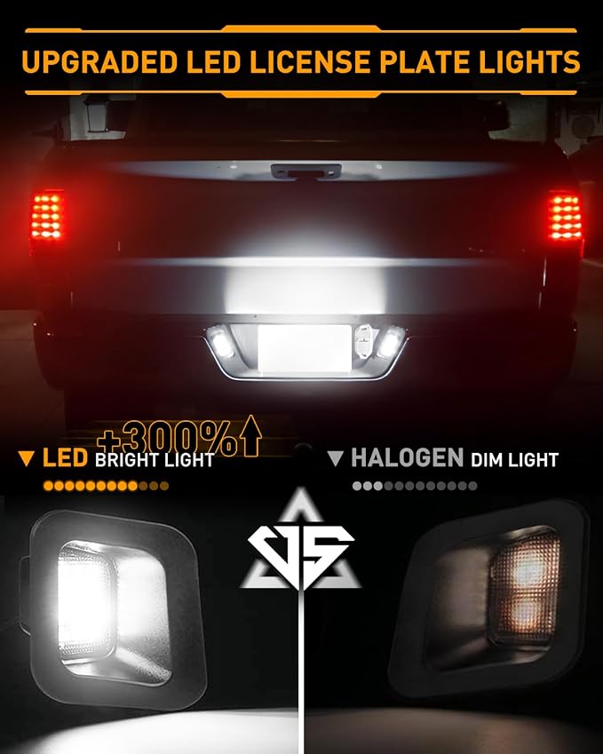 LESAUCE Full LED Clear Lens License Plate Light For 2003-2018 Dodge RAM 1500 2500 3500 Pickup Truck, 6000K Cool White, Tag Lamp Assembly Replacement，2PCS