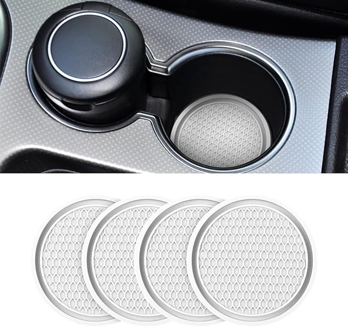 XINLIYA Car Cup Holder Coaster, 4 Pack 2.76 Inch Diameter Non-Slip Universal Insert Coaster, Durable, Suitable for Most Car Interior, Accessory for Women and Men (Light Gray)