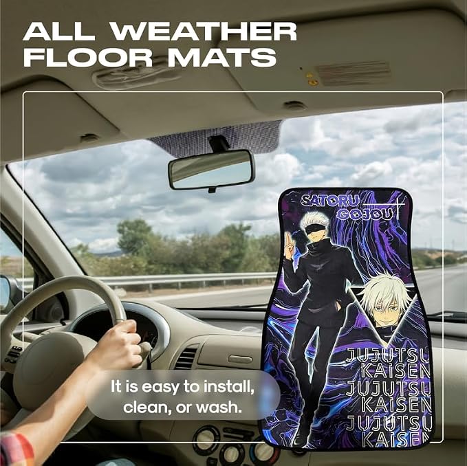 Anime Car Carpet Mat Set of 2 Front, Violet Gojujjk Design Automotive Accessories Interior All Weather Floor Mats Decor with Non Slip Black Anti Skid Backing