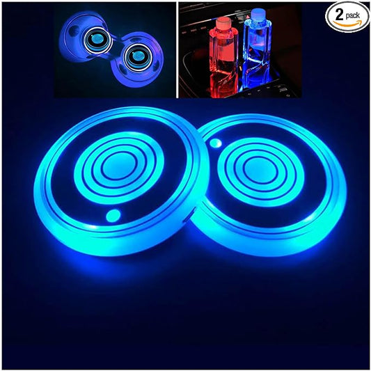 2PCS LED Car Cup Holder Lights, Car Coasters for Cup Holders 7 Colors Changing USB Charging Mat Waterproof Cup Pad, Car Gifts for Men & Women