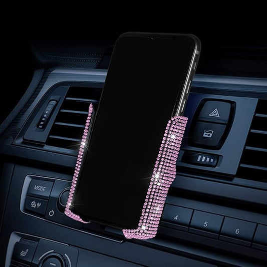 SUNCARACCL Bling Car Phone Holder, 360 Degrees Adjustable Crystal Auto Mount Holder for Dashboard,Windshield and Air Vent (Pink)