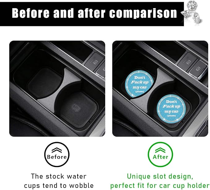 Ziciner 2 Pack Bling Car Cup Holder Coaster, 2.75 Inch Anti-Slip Auto Insert Cup Coaster, Crystal Car Drink Cup Mat Perfect for Women Girls, Universal Interior Decor Accessories (Light Blue)