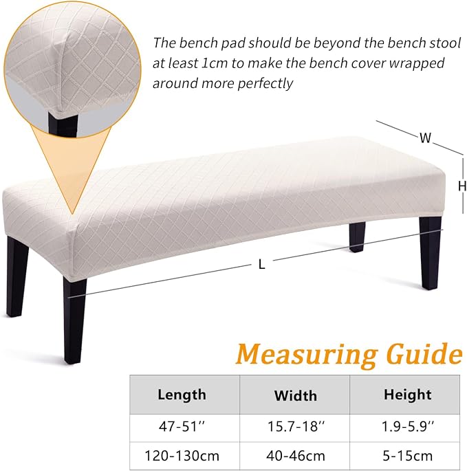 Fuloon Waterproof Dining Bench Cover, Removable Bench Slipcover Washable Bench Seat Protector Cover for Living Room, Bedroom, Kitchen (Pale Beige)