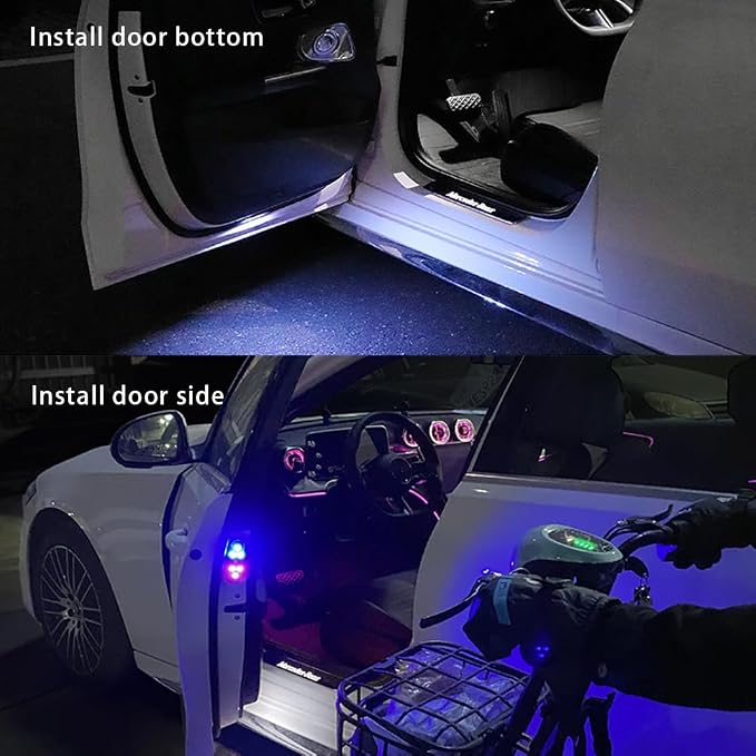 2 Pcs Car Door Light Wireless Door Anti-Collision and Anti-Rear-end Light | Wireless Door Lighting Ambient Welcome Courtesy Light, LED Colorful Flashing Light, Universal Car Door Light