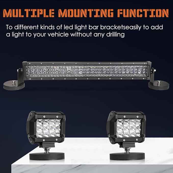 Magnetic Light Bar Mount, Powerful Magnetic Base LED Light Bar Mounting Brackets for Off Road Lighting Driving Lights for Emergency Light Roof Flashligh Work Light (4PCS)