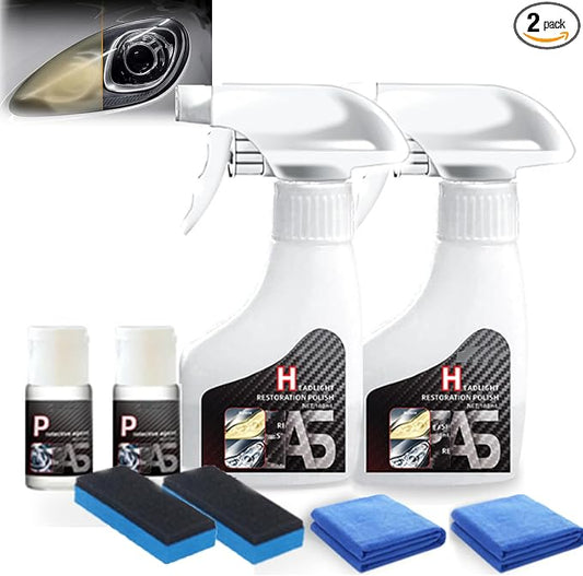 Q4 Headlight Restoration Kit,Headlight Cleaner, Automotive Headlamp Restoration Fluid,Yellowed Automotive Headlamps,Blurring Enhanced Crystalline (2set)