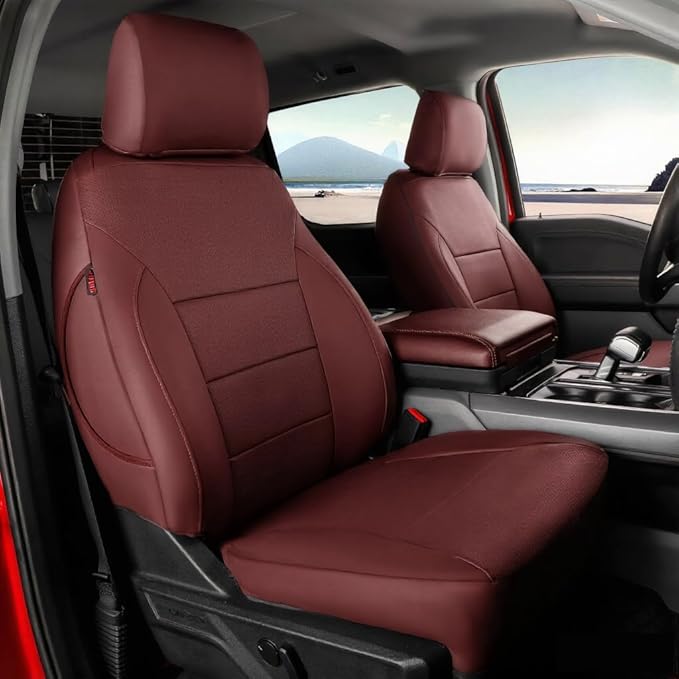 coverdream F150 Seat Covers for 2021-2026 Ford F150 SuperCab XL/XLT & 2023-2026 Super Duty SuperCab XL/XLT,2-Door,Fully Covered,Waterproof Leather Seat Protector(Full Set,Wine Red)