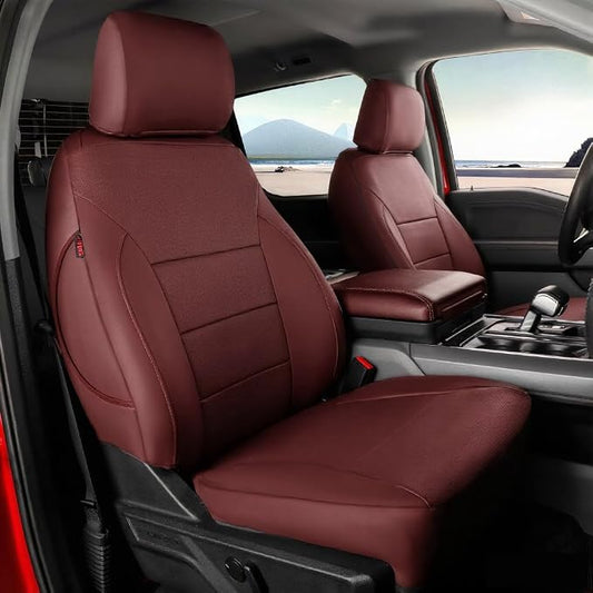 coverdream F150 Seat Covers for 2015-2020 Ford F150 SuperCrew XL,XLT & 2017-2022 F250/F350/F450 Crew Cab XL,XLT,Fully Covered,Waterproof Leather Seat Protector(Full Set,Wine Red)