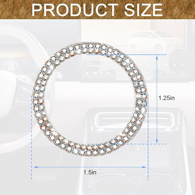 Bling Car Engine Start Ring Decals, 2PCS Sparkling Crystal Rhinestone Vehicle Push to Start Button Sticker, Diamond Auto Key Ignition Knob Decorative Ring, Universal for Vehicles (AB Color)