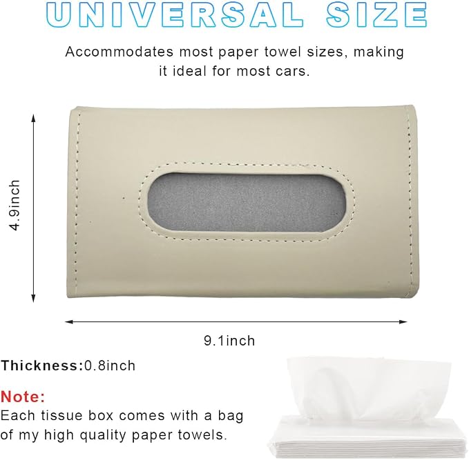 Ohleats Car Tissue Holder, Leather Sun Visor Napkin Holder, Auto Backseat Tissue Mask Case Dispenser for Most Vehicles, Universal Interior Car Accessories Hanging Tissues (Beige)