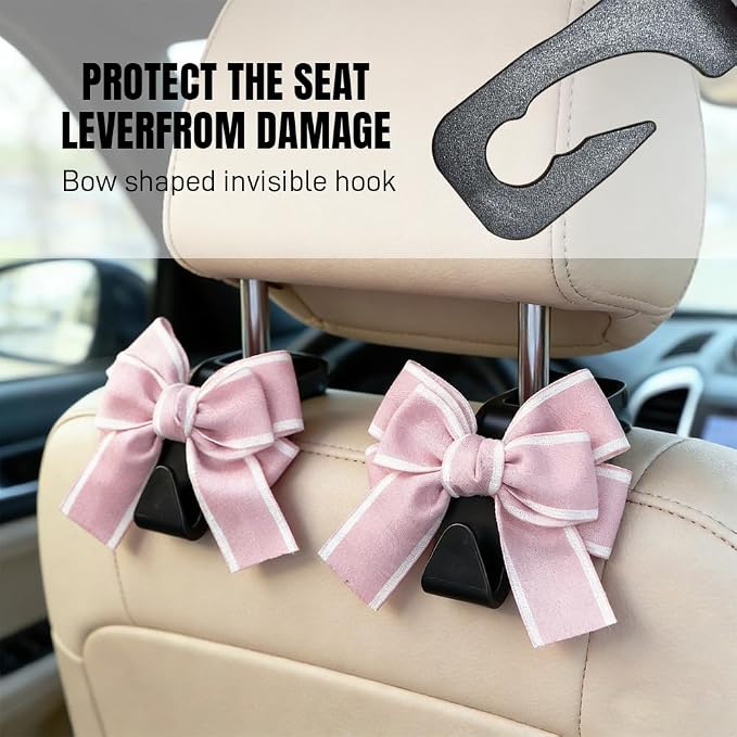 2PCS Car Seat Headrest Hooks, Car Purse Hook, Cute Bow Knot Vehicle Seatback Hanging Storage Organizer, Auto Seatback Decor Organizer Hanger for SUV Truck (Pink)